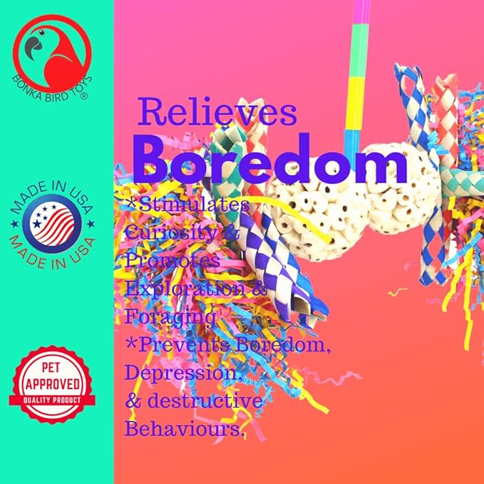 3615 Fuzzy Atta Bonka Bird Toys Colorful Fuzzy Sola Parrot Cockatoo Amazon Conure Parakeet Budgie Finch Canary African Grey