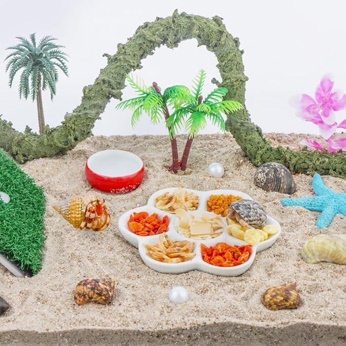 DQITJ 1 Pack Hermit Crab Ramp Toys Simulation Grass Hermit Crab Ramp Climbing Ladder with 1 Pack Ceramic Food Dish for Hermit Crab Habitat