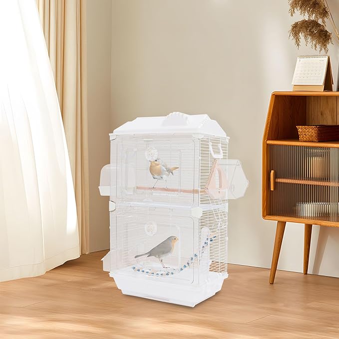 2-Door Wrought Iron Bird Cage Parakeet Cage with Roof & Handles, 28" H Parrot Cage Pet Birds Flight Cage, Interactive Birdcages Bird House Travel Cages for 1-3 Birds (Transparent)