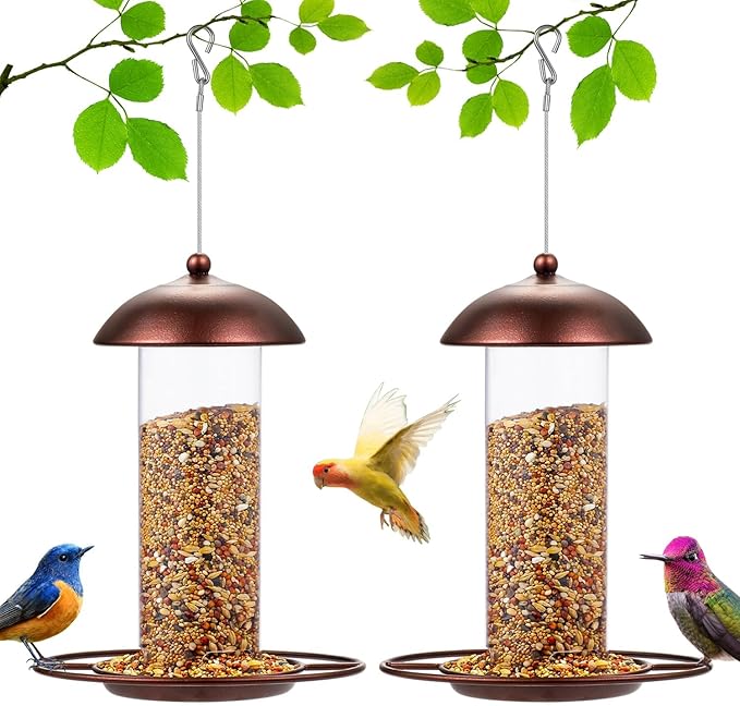 2 Pack Metal Wide Bird Feeders - Hanging Outdoor Bird Feeder with 1.6lbs Capacity, Strong Wire Lanyard for Garden Yard Decoration (YD-2)