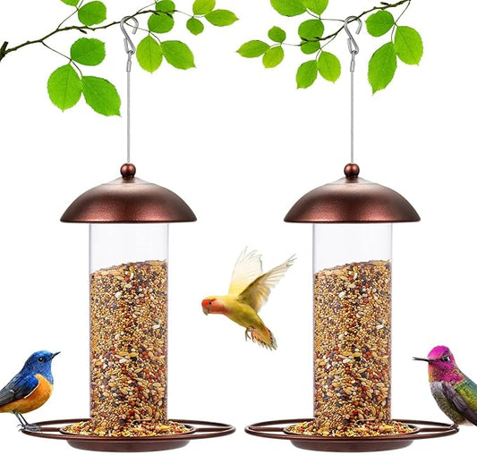2 Pack Metal Wide Bird Feeders - Hanging Outdoor Bird Feeder with 1.6lbs Capacity, Strong Wire Lanyard for Garden Yard Decoration (YD-2)