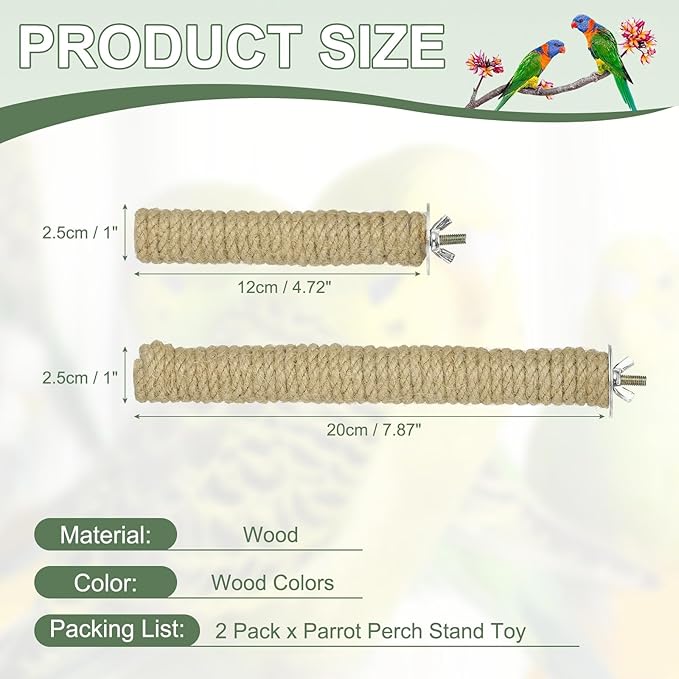 Parrot Perch, Wooden Parrot Perch Stand Toy, Paw Grinding Stick, Bird Cage Accessories, 2 Sizes (Wood Color, 3 Pcs) Birds Toys Intended for Cage/Parakeets/Conure/Budgie