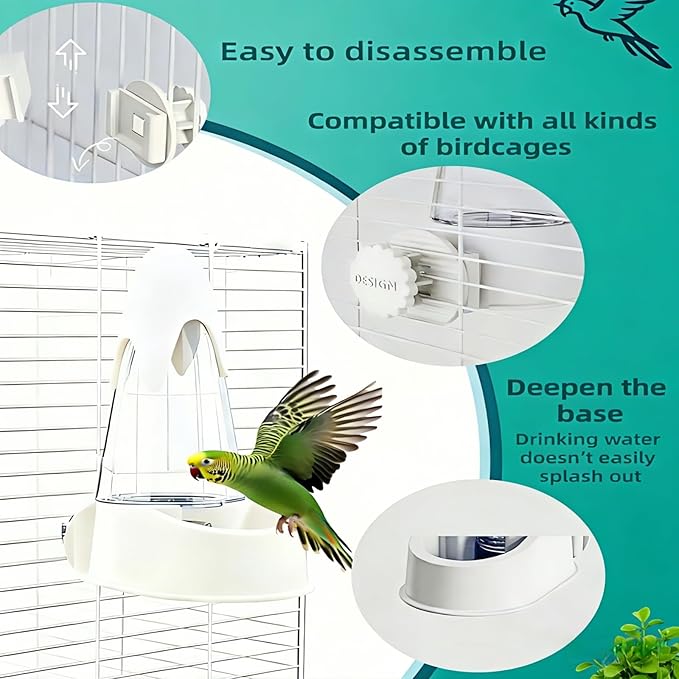 Automatic No Mess Bird Feeder and Water Dispenser Set, Acrylic Food Container and Drinker Bowl for Parrot Cage, Easy Clean Accessories for Parakeets Cockatiels Lovebirds and Other Small Pets