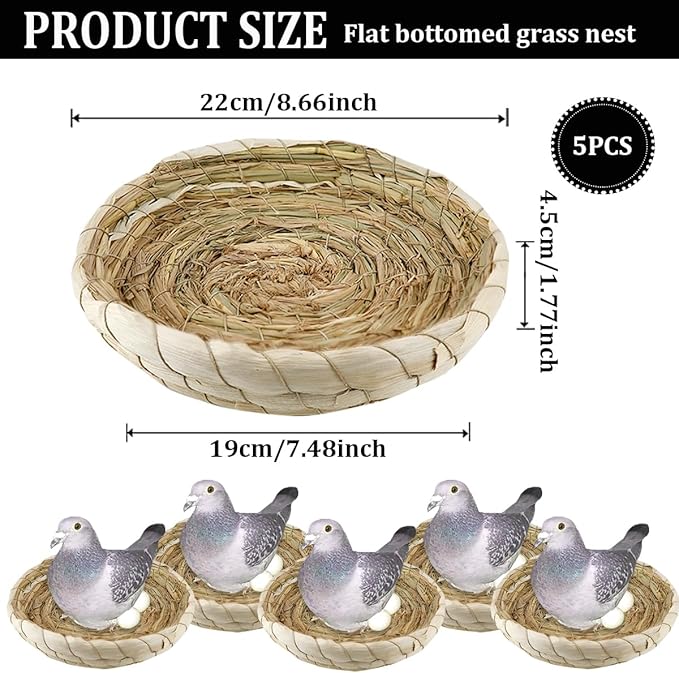 5 Pcs Pigeon Nest, Bird Nest Bowls, Wooden Nest for Pigeons Breeding Hatching (Natural Nest)