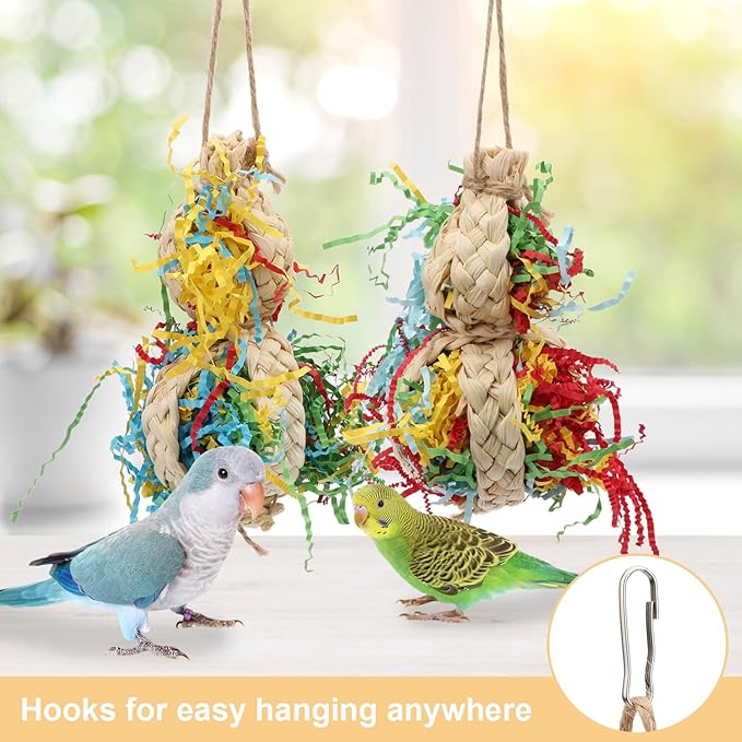 Wontee Bird Toys Colorful Shredding Crinkles Foraging Toys 2 Pack Chew Toys for Cockatiels Conures Parakeets Budgies Senegal (2 Pack-A)