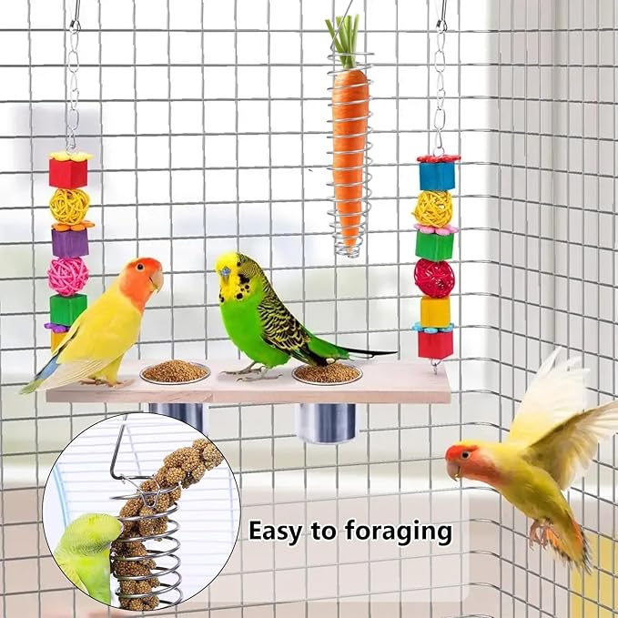 2Pcs Bird Foraging Toy, Steel Holder for Bird Cage Accessories Hanging Fruit Vegetable Feeder for Parrot Cage Parakeet