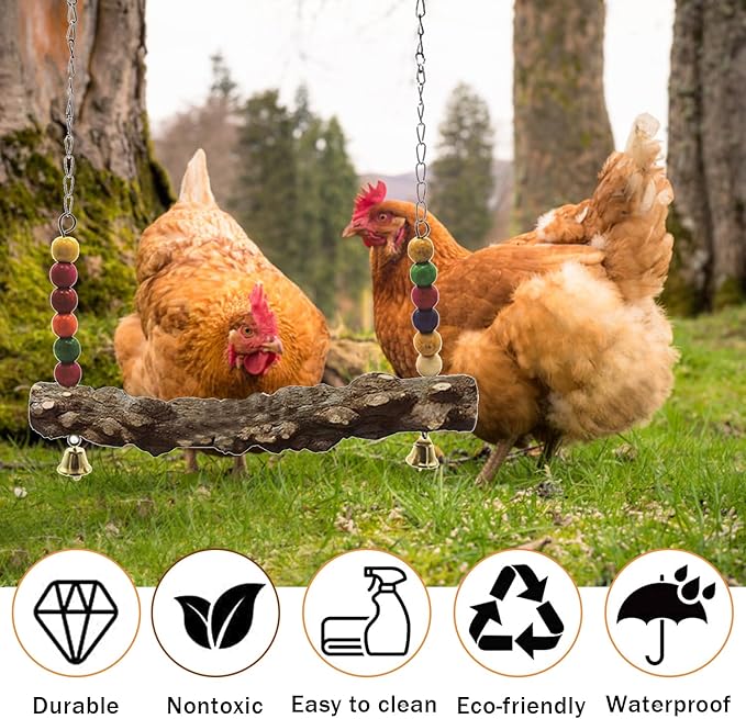 Chicken Bird Swing,Chicken Perch,Natural Wooden Swing Toys,Wood Stand for Chick,Safe and Relief of Stress,Chicken Coop Accessories,Coop Swing for Chicken Bird,Parrot,Hens (2pcs)