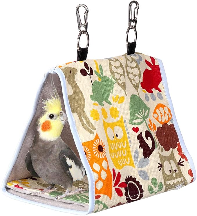 Bird Nest Snuggle Hut,Parrot Habitat Cave Hanging Tent for Small Medium Parrots Budgies Eclectus Parakeet Cockatiels Lovebird African Grey (Yellow Owl, S)