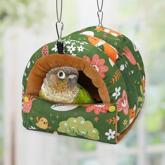 2 Packs, Bird Nest House Winter Warm Snuggle Hut Bird Bed Hanging Hammock for Parrots Budgies Parakeets Caique Senegal Cockatiels Conures (L)