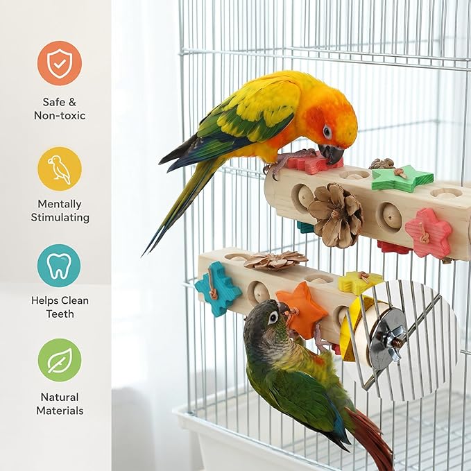 2 Piece Wooden Bird Perch Bird Toys, Wooden Parrot Toys, Birds Chew Toy Cage Accessories for Small to Medium Budgies, Cockatiels, Parakeet, Conures, Ideal for Beak-Grinding