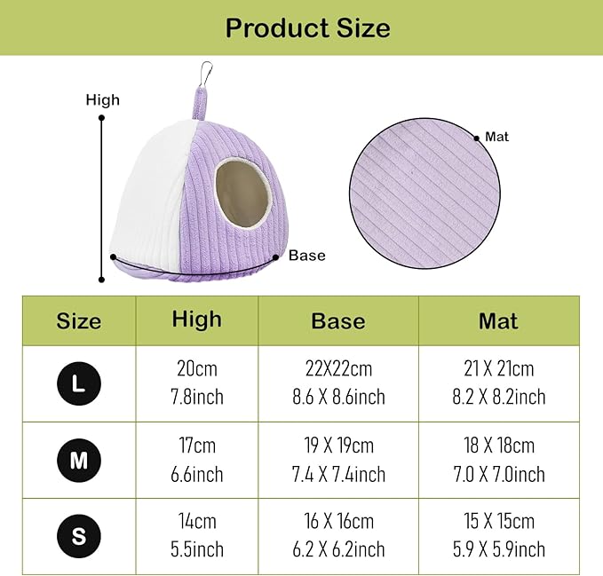 Bird Hanging Hammock Nest Parrot with Soft Plush Hanging Hammock & Hut Tent for Cage Winter Bird Hideaway Hut for Cockatiels Budgies Parakeets Lovebirds Conures Hamsters (Purple White S)