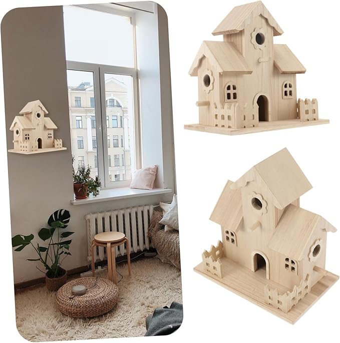 SUPVOX Solid Wood Bird Nest Hanging House 7.87X4.92X7.87 Inch Wooden Birdhouse for Garden Indoor Outdoor Decor Cozy Nest for Small Birds and Pets