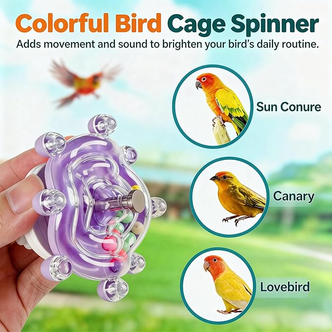 2 Pcs Bird Toys for Parakeets, Colorful Parakeet Toys with Spinning Wheel and Interactive Rattle, Chew Exercise Toys for Cage, Entertainment for Parakeets and Cockatiels