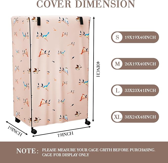 Tchvt Nighttime Bird Cage Covers with Zipper Panel Blackout Birdcage for Winter Universal Breathable Large Good Night Enclosure for Bird (Bird Designs, 19x19x40 inch)