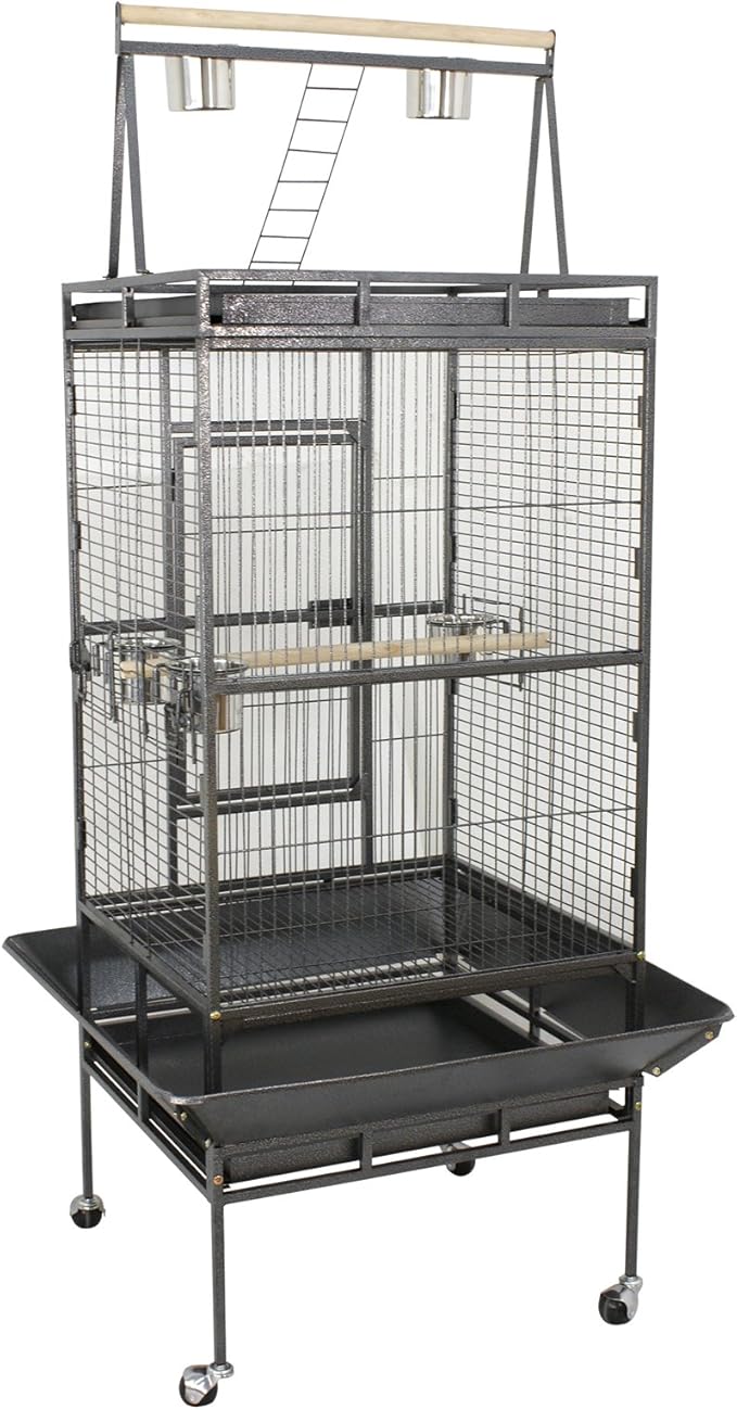 SUPER DEAL 68-inch Large Bird Cage with Rolling Stand African Grey Parrot Chinchilla Finch Cage Conure Cockatiel Cockatoo Pet House Wrought Iron Birdcage, Black