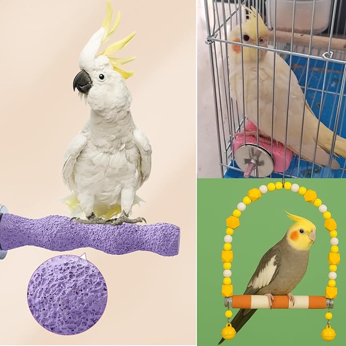 5 Pack Birds Beak Grinding Stone, Calcium Beak Claw Grinding Sticks, Cage-Mounted Parrot Stand Swing, Paw Trimmer Grinding Stone, Bird Perch Stand Toys Accessories