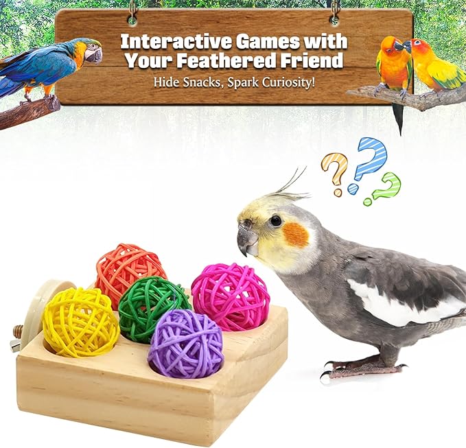 BNOSDM Wooden Bird Foraging Puzzle Toys for Parakeets, Interactive Parrot Enrichment Toys for Training & Chewing, Slow Feeder Cage Accessories for Cockatiels, Conures, Lovebirds and Other Small Birds