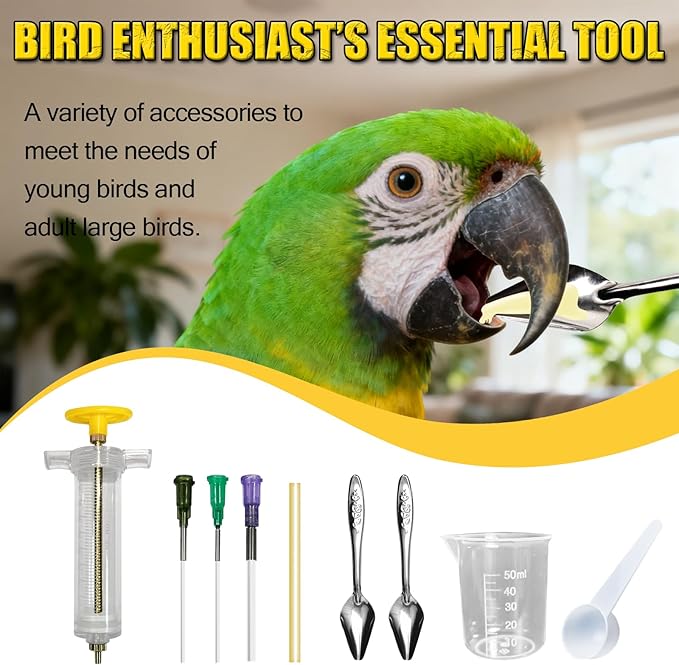 Baby Bird Feeding Syringe Set, Small Pet Parrot Feeder Hand Feeding Tubes Kit, Parrot Feeder Tubes Measuring Tools, for Baby Birds Small Pet