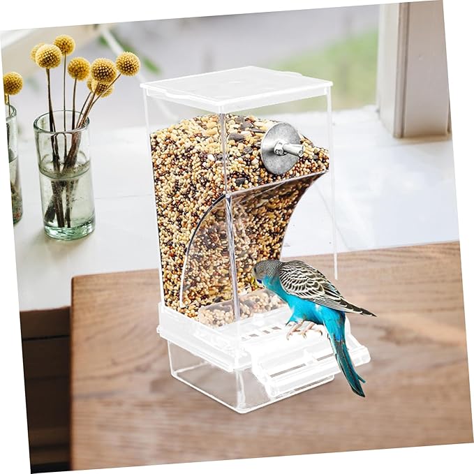 Milisten Automatic Bird Cage Feeder for Parrots Transparent Acrylic Pet Bird Food Dispenser No Spill Design for Parakeets Cockatiels and Lovebirds Birdhouse Feeder for Wild