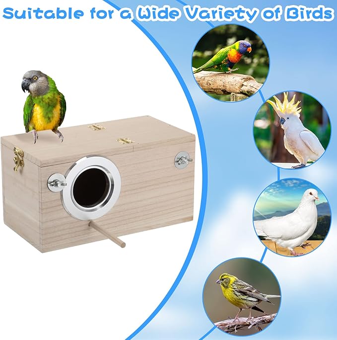 Wesiti 2 Pieces Wooden Parakeet Nesting Box Christmas Breeding Pet Bird House for Cage with Perch for Parrot Parakeet Cockatiel Lovebirds Budgie Conure and Other Small Birds(5.1 x 5.1 x 9.8 Inches)