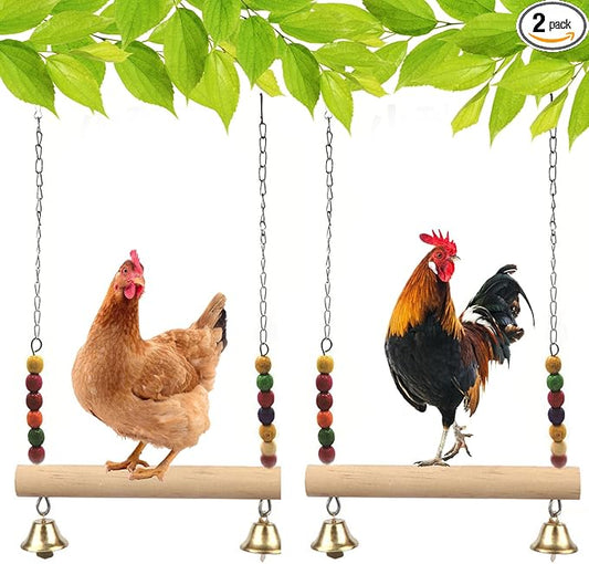 Chicken Bird Swing,Chicken Perch,Natural Wooden Swing Toys,Wood Stand for Chick,Safe and Relief of Stress,Chicken Coop Accessories,Coop Swing for Chicken Bird,Parrot,Hens (B)