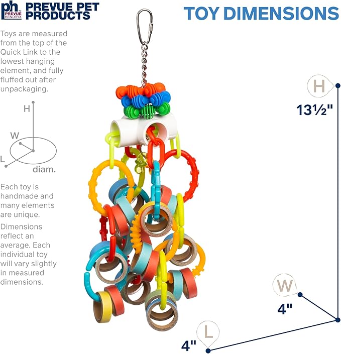 Prevue Pet Products Loops 'n Rings Playfuls Physical & Mental Bird Toy - Accessories for Parrots, Conures, African Greys, Amazons, and Medium to Large Birds, Hanging Cage Toy for Shredding & Chewing