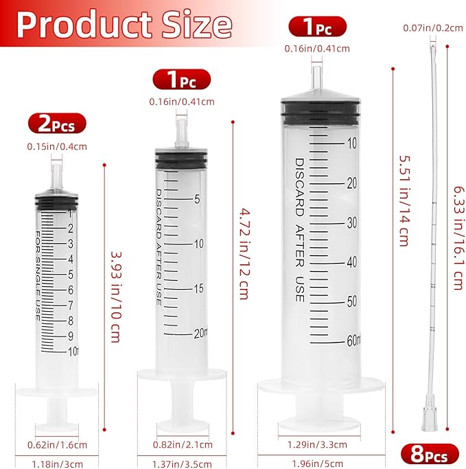 Baby Bird Feeding Syringes, Parrot Hand Syringe Feeder with Soft Tubes, Syringes with 5.94” Tube for Cat Dog Small Animals, Plastic Syringe for Milk Water Liquid Food, Reusable(10ml+10ml+20ml+60ml)