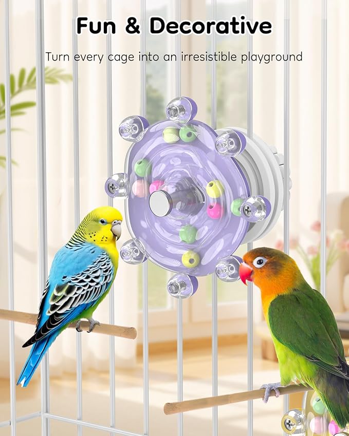 Pawfly Bird Toys for Parakeets, Colorful Spinning Wheel Chew Toy, Interactive Spinner Rattle Parrot Toys, Cockatiel Toy, Parakeet Toys, Bird Cage Accessories for Entertainment Chewing Exercise, Purple