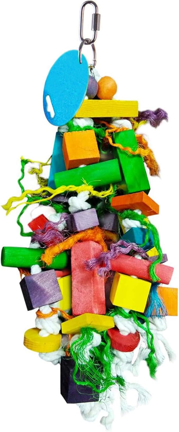 SunGrow Parrot Toy – Bird Foraging & Chew Toy with Wooden Blocks and Cotton Rope, Hanging Cage Accessory for Conures, Budgies, Parakeets & Other Small Birds