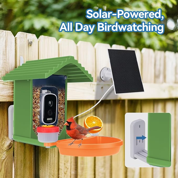 Smart AI Bird Feeder with Camera,2.5K HD Live View,Solar Powered,Instant Birds Species Recognition,Real Time Alerts,Wireless Birdhouse with Night Vision,Ideal Gift,Green
