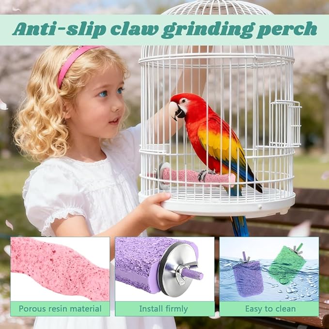 4 PCS Bird Beak Grinding Stone,Parrot Bird Cage Perch Stand Plat Form Foot Claws Trimmer,Parrot Teething Stone Toy for Budgies, Parakeets, Cockatiels, Conures