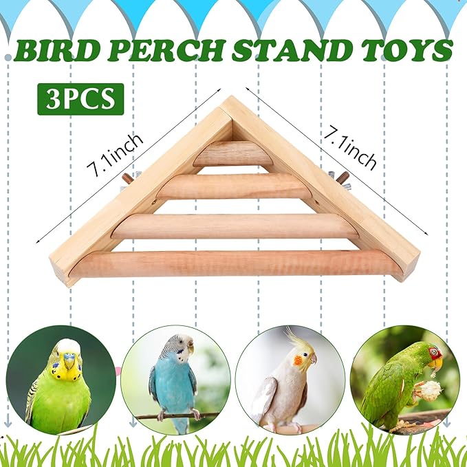 Wettarn 3 Pcs Bird Perch Platform Bird Corner Parrot Perch Corner Wooden Stand Sector Playground Cage Accessories Shelf for Parakeet Conure Cockatiel Budgie Gerbil Rat (7.1 x 7.1 Inch,Ladder)