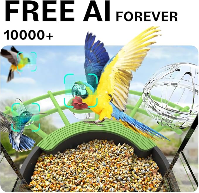 Smart Bird Feeder with Camera – AI Bird Recognition, 130° Wide Angle, Solar & USB Powered, IP65 Waterproof, Motion Detection, Night Vision, Two-Way Audio, Cloud Storage –Watching Gift for Nature Lover