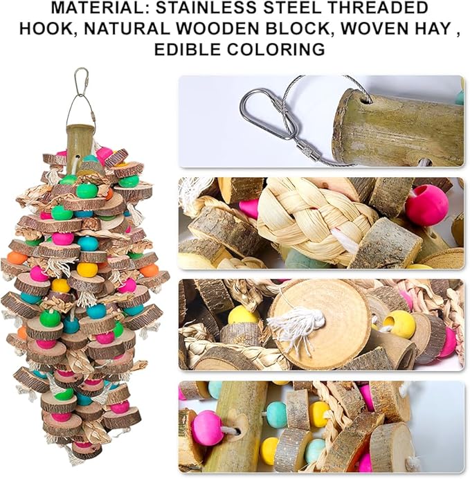 Large Bird Toys for Parrots Toys Natural Colored Wooden Bird Cages Chew Accessories for Macaws, Cockatoos, African Grey, and Amazon Parrots