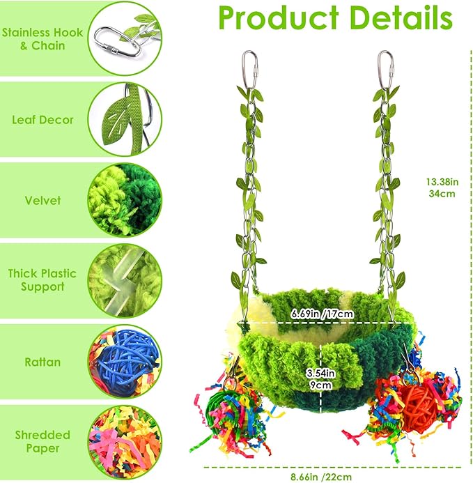 KATUMO Conure Nest, Bird Breeding Bed Cockatiel Snuggle Nest Parakeet Swing Bed for Small Pets, Size Large