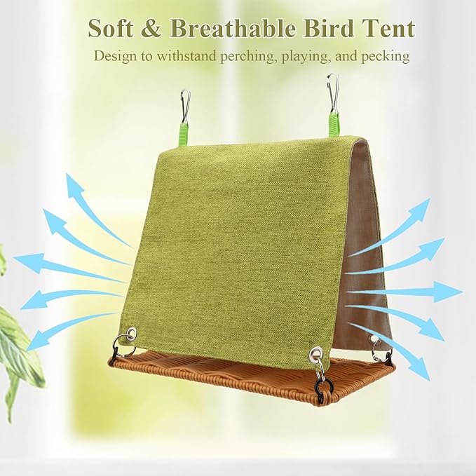 Hypeety Bird Nest Parakeet Tent for Cage Cozy Warm Bird Bed Hut Hideaway with Hanging Hook Washable Bird Cage Accessories Soft Snuggle Nest for Cockatiel Lovebird Conure Budgie Habitat (Green, L)