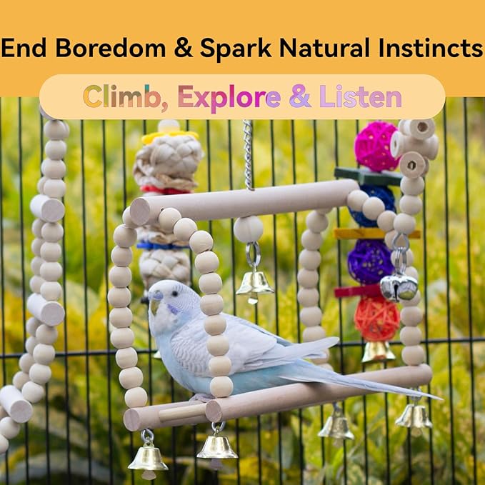 Bird Parrot Swing Toys Chewing Standing Hanging Perch Hammock Climbing Ladder for Cockatiel Parakeet