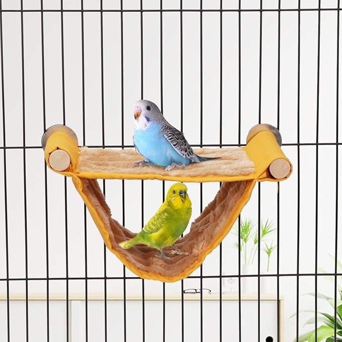 Wontee Hamster Plush Hammock Bird Hanging Bed Nest for Rat Squirrel Chinchilla Gerbil Guinea Pig Small Parrot Budgie Parakeet Lovebird Canary (S, Yellow)