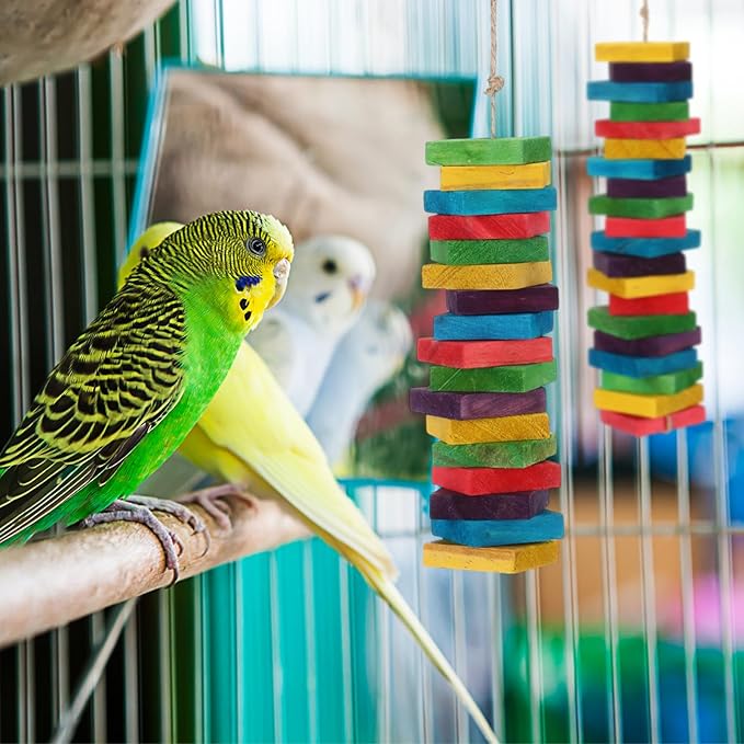 Sumind 80 Pieces Bird Toy Wooden Blocks Parrot Chewing Toys Mini Wood Chips Small Animals Cage Accessories for DIY Playing Chewing Shredding Mixed Large Bird Toys, Random Color
