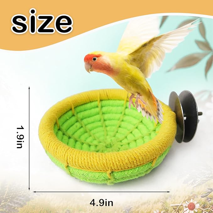 Cotton Rope Parakeet Nest Handmade Bird Breeding Nest Cockatiel Hatch Rope Bed Green Base Canary Snack Bowl for Parrot Conure Finch Budgie Lovebird