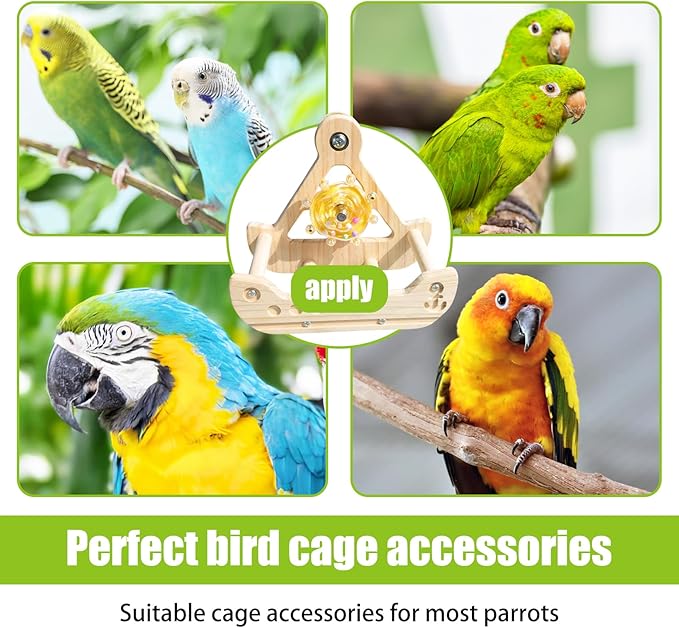 Bird Stand Perch Toy,Interactive Rocking Parakeet Toy and Perch, Wooden Exercise Wheel Cockatiel Toy, Intelligence Puzzle Enrichment Toys,Bird Playground Play Stands for Conure Budgie(C)