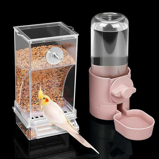 lemtrflo No Mess Bird Feeder Water Dispenser Set, Bird Feeder for Cage, Cage Accessories for Cockatiels, Finches, Budgies and Canaries