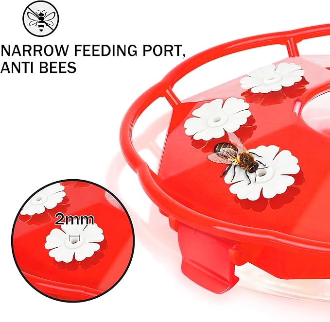 eWonLife Bee Proof 8-Port Hummingbird Feeder for Outdoors, 16oz Leak Proof Saucer Humming Bird Feeder with Integrated Ant Moat Brush, Easy Clean & Refill, Hanging Garden Yard Décor