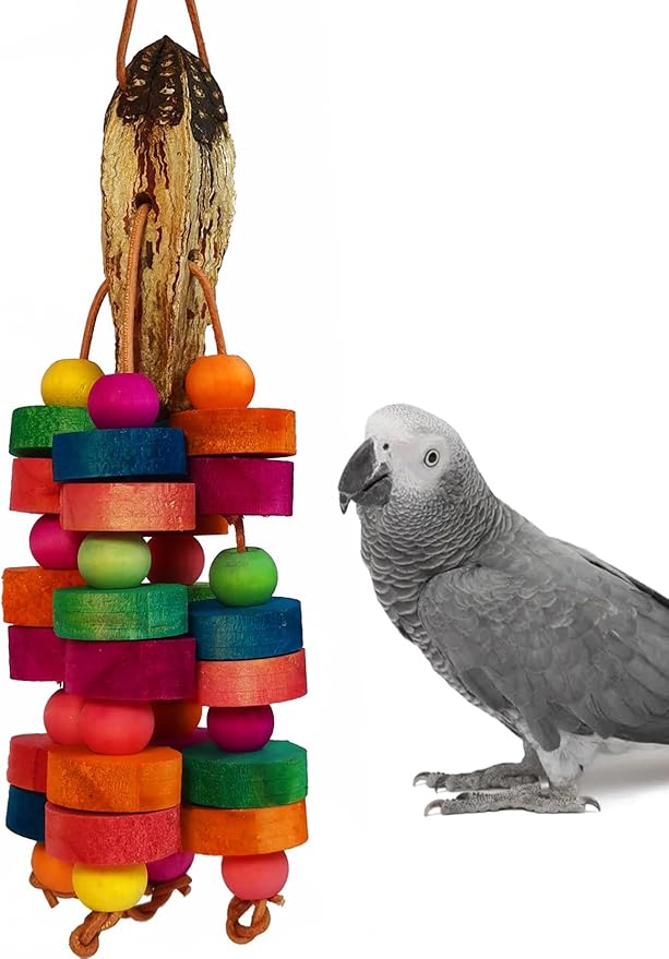 Bird Toys, Parrot Toys Natural Multi-Colored Wooden Bird Chew Toys for Small and Medium-Sized Parakeet,Cockatiel,Conures,Lovebirds Macaws,African Grey,Cockatoos,Amazon Parrots,Hanging Toys