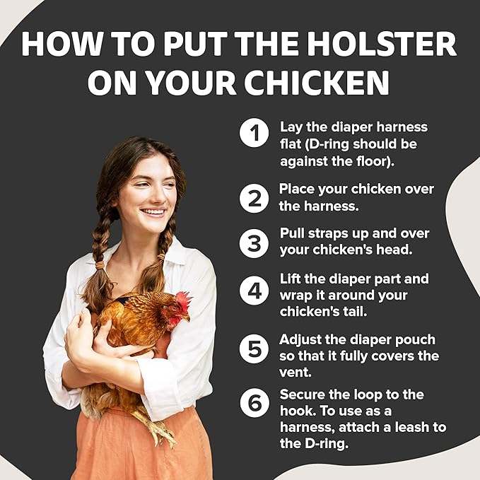 Hen Holster Premium Starter Kit - Bird Diaper, Wrap Around for Hens, Roosters, Ducks - Leak-Proof, Comfortable Bird Harness with Sewn-in Liner, Secure Hook & Loop Closure - S/M, Black