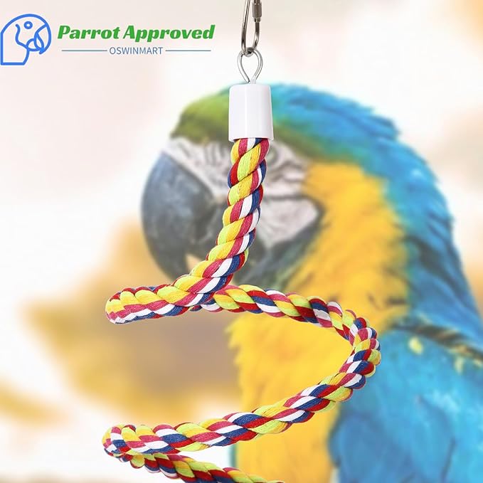 2Pcs 63'' Bird Rope Perches Birdcage Swing Toys 100% Cotton Natural Bird Perch Peck/Chewing with Bell Climbing Standing Bungee Parrot Toys for Small to Regular Size Parrot Cockatiel Birds