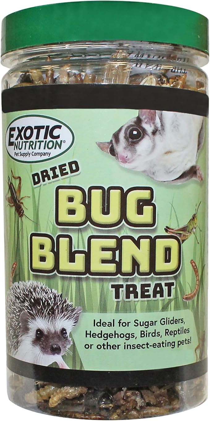 Bug Blend - Healthy High-Protein Dried Insect Treat - Crickets, Mealworms, Grasshoppers - Sugar Gliders, Hedgehogs, Squirrels, Chickens, Skunks, Opossums, Marmosets, Parrots, Birds (1.71 oz.)