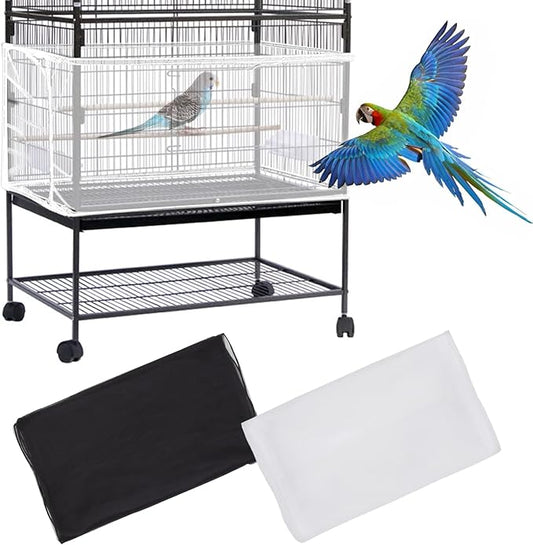 Daoeny 2Pcs Large Bird Cage Cover, Adjustable Parrot Nylon Airy Soft Mesh Net, Universal Seed Feather Catcher, Birdcage Cover Skirt Sheer Guard for Parakeet Macaw Round Square Cages