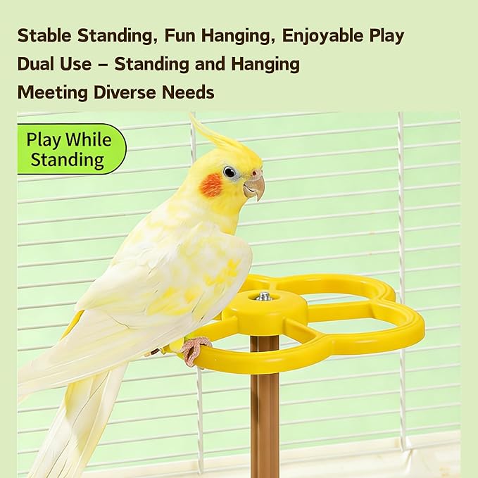 Spinning Bird-Toys Bird Cage Toys & Bird Perch Parrot-Parakeet Budgie Cockatiel Conure Macaw Chicken Parrot Enrichment Cage Accessories Small Animal Chewing Toy (Yellow Perch)
