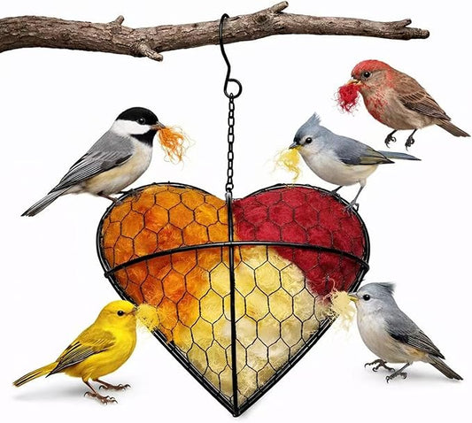 Handmade Alpaca Fiber Heart Bird Nesting Holder for Garden Birds — Cozy Outdoor Gift-Harvest